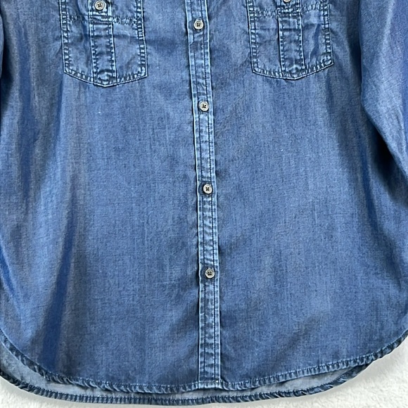 Prana Women’s Tencel Button Front Shirt/Top/Blouse XL Blue Denim Chambray EUC - Picture 4 of 12
